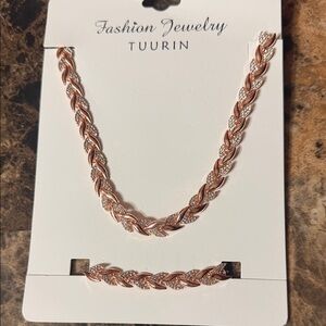 Fashion Jewelry Necklace & Bracelet Set Rose Gold